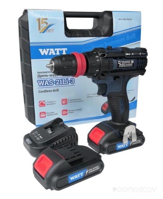 Дрель-шуруповерт аккум.WATT WAS-21Li-3 