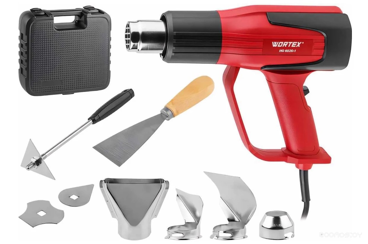 Термовоздуходувка WORTEX HG 6020-1 в чем.+набор сопл 2000Вт,2 скор.,350-600°С 