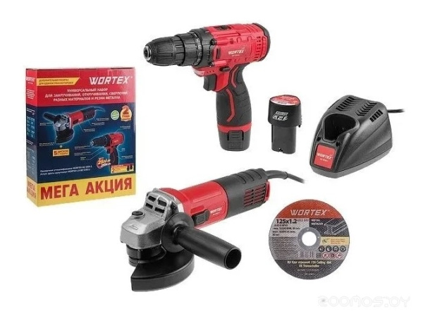 Wortex 1329386 (болгарка, шуруповерт, 2 АКБ)