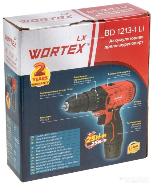 Дрель-шуруповерт аккум WORTEX LX BD 1213-1 Li в кор.