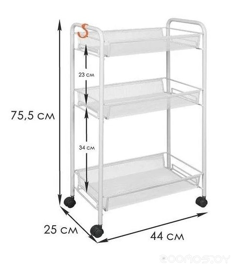 Этажерка Ладья 2 К (Белый) 44х25х71,5см на колесах 