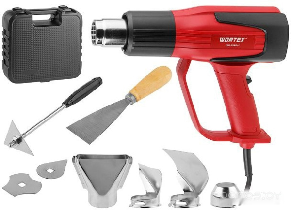 Термовоздуходувка WORTEX HG 6120-1 в чем. + набор сопл 2000 Вт