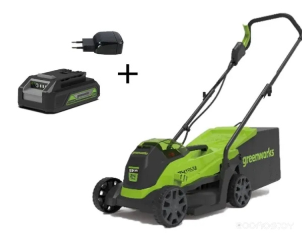 Газонокосилка аккумуляторная Greenworks 24V GD24LM33K2 (1хАКБ 2Ач и ЗУ) 33см  